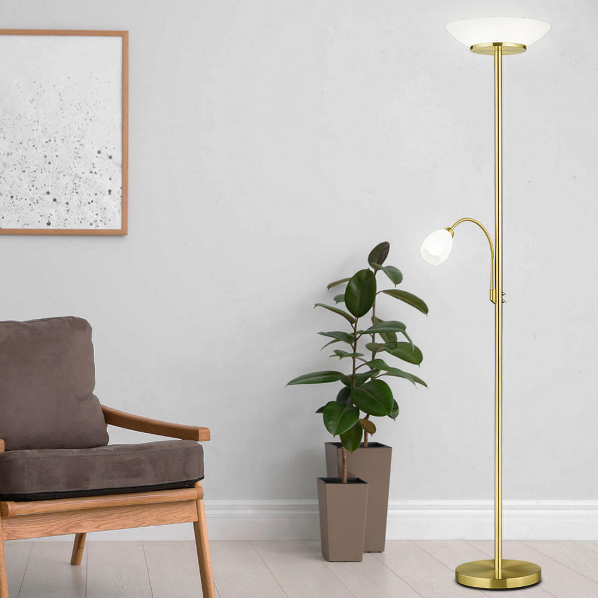 LED STEHLEUCHTE GERRY Messing Weiß - Messingfarben, Glas (34/34/180cm)