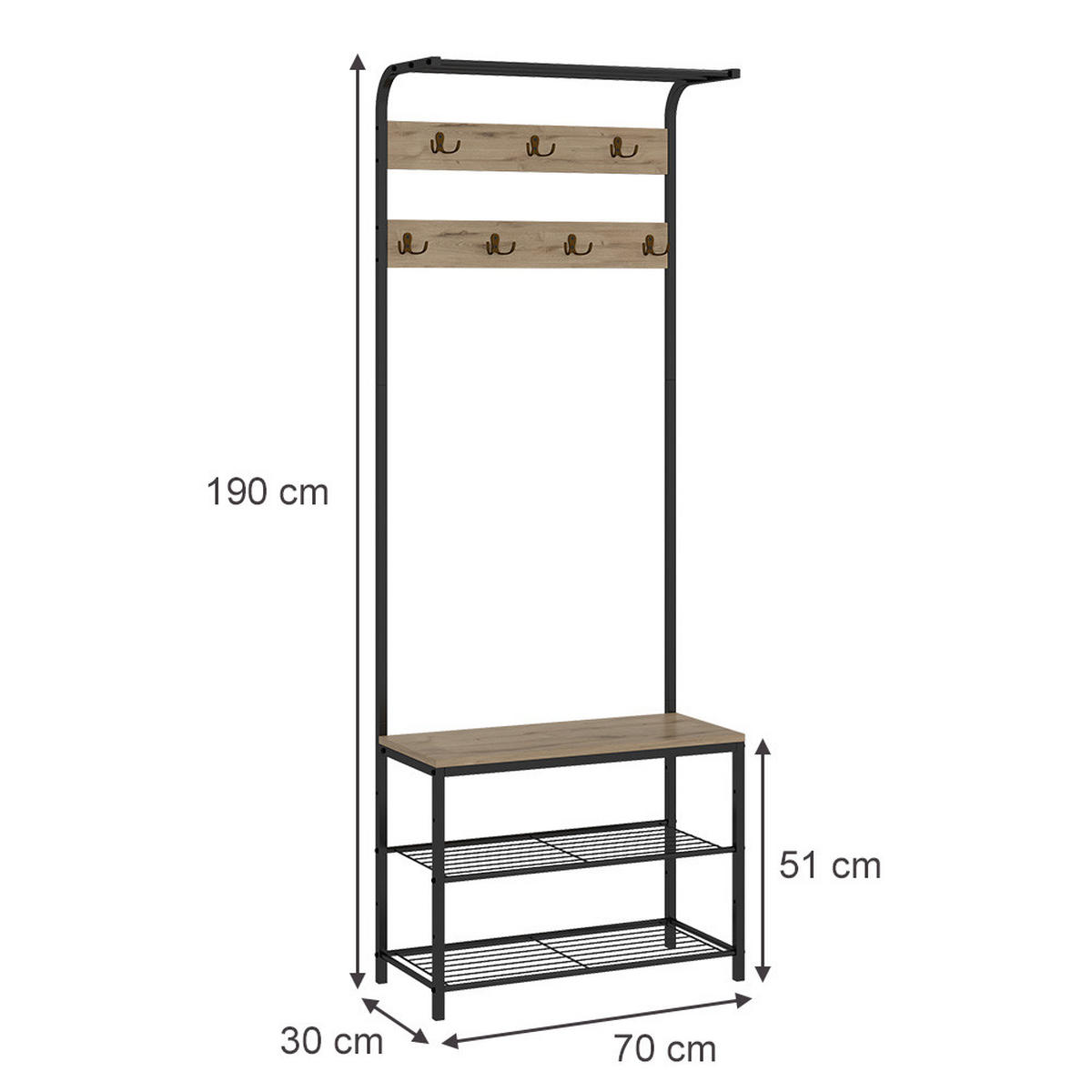 WANDGARDEROBE Fyrk Eiche 70 x 190 cm - Eichefarben/Schwarz, Holzwerkstoff (70/190/30cm) - Vicco