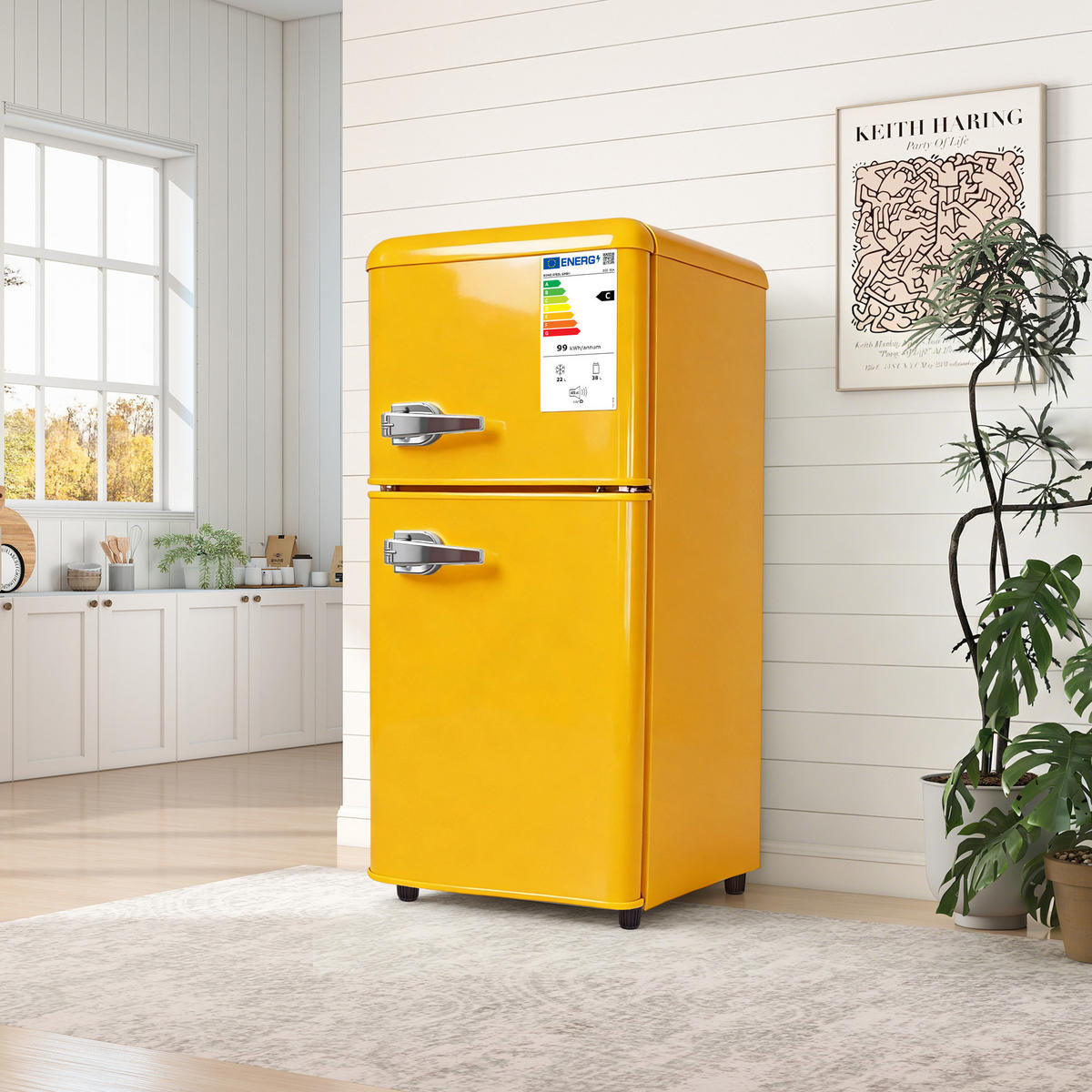 KÜHL-GEFRIER-KOMBINATION 60 l, 22 l Gefriervolumen, Energieeffizienzklasse C, Gelb - Gelb, Metall (45/89/41cm) - FOHERE