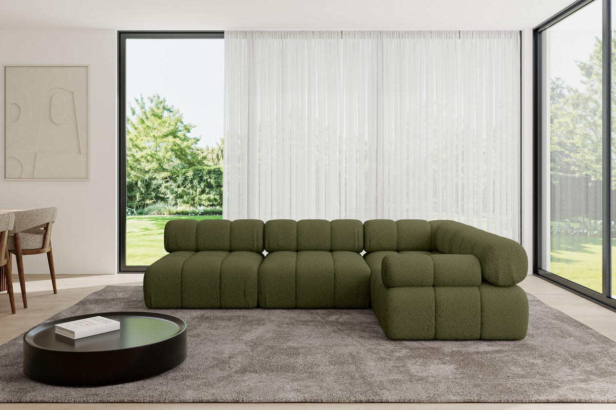 ECKSOFA modulares Sofa Mende-L2 - 285x190x70 cm Grün Bouclé - Grün, Holzwerkstoff/Textil (285/190cm) - ALTDECOR