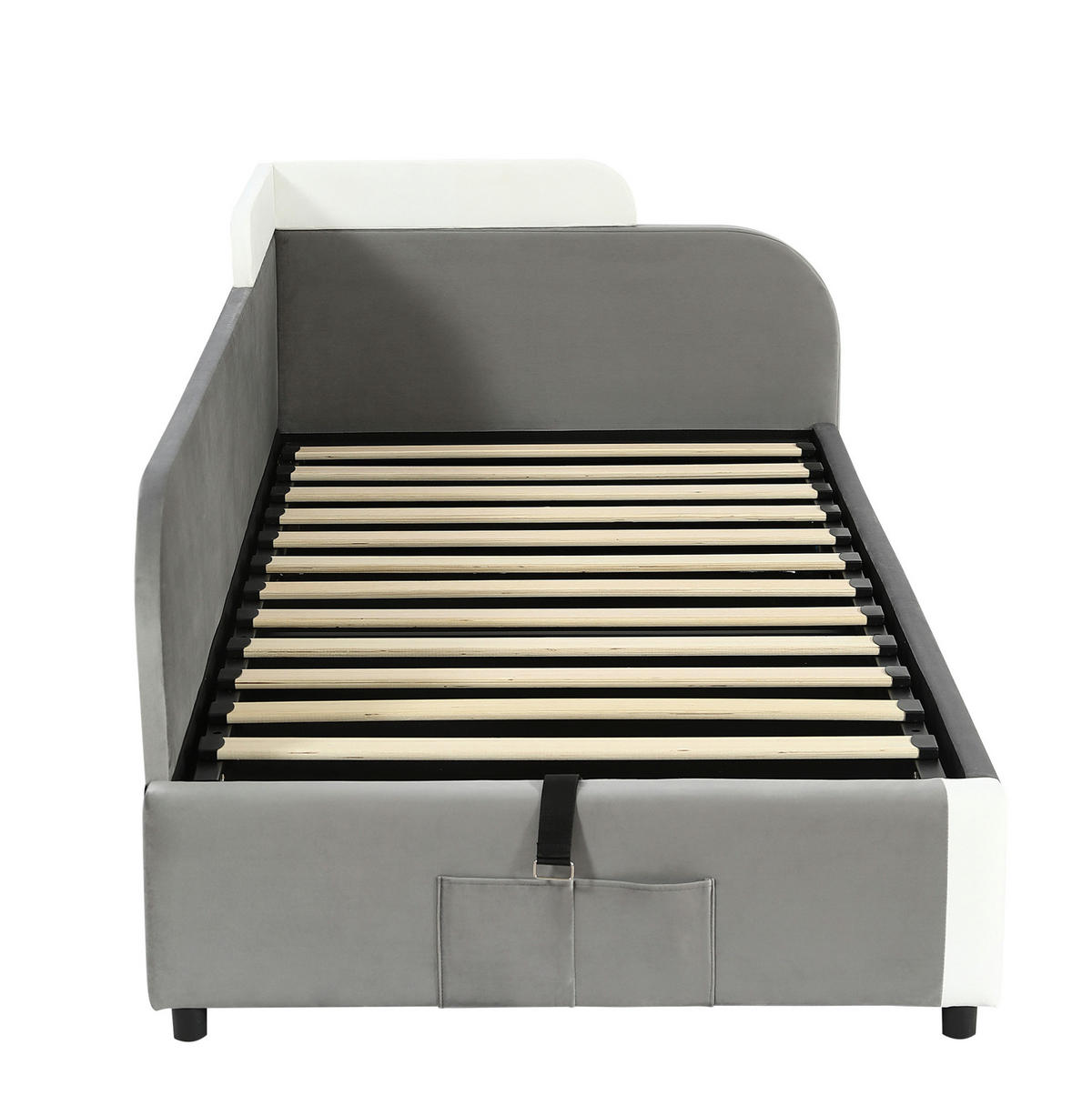 KINDER-POLSTERBETT aus Samt 90x200 cm Grau mit hydraulischem Stauraum - Grau, Textil (90/200cm) - IVMEU