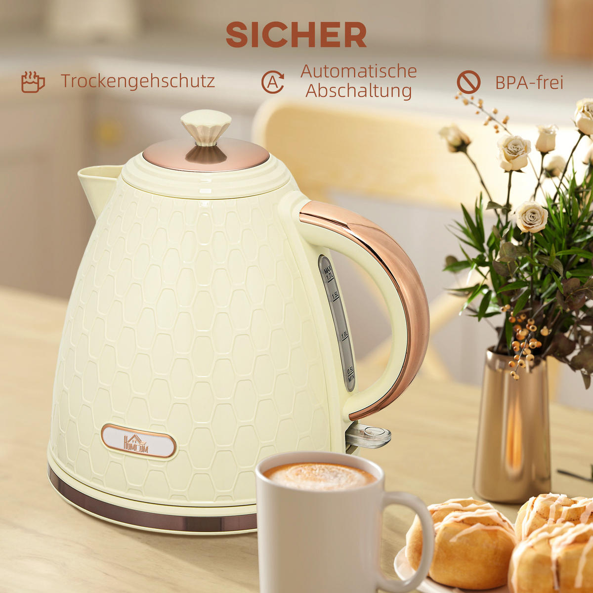 WASSERKOCHER DE-07915 2200W, 1,7L mit Sichtfenster Beige - Beige, Kunststoff (19.5/23.4/24.2cm) - ComfortXL