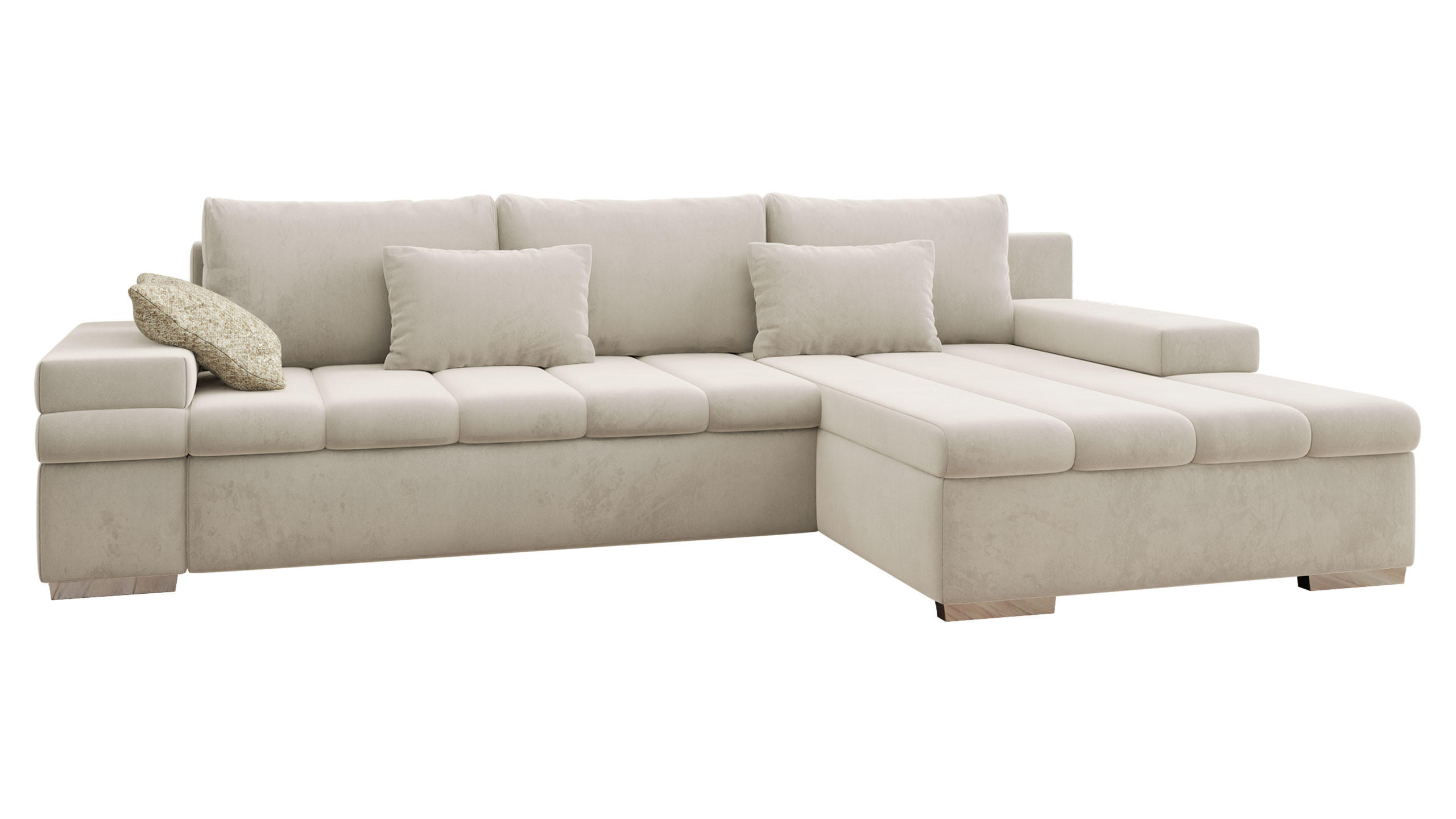 ECKSOFA Bangkok Premium, Seite: Rechts - Sandfarben/Silberfarben, Holz/Textil (310/175cm) - MIRJAN24
