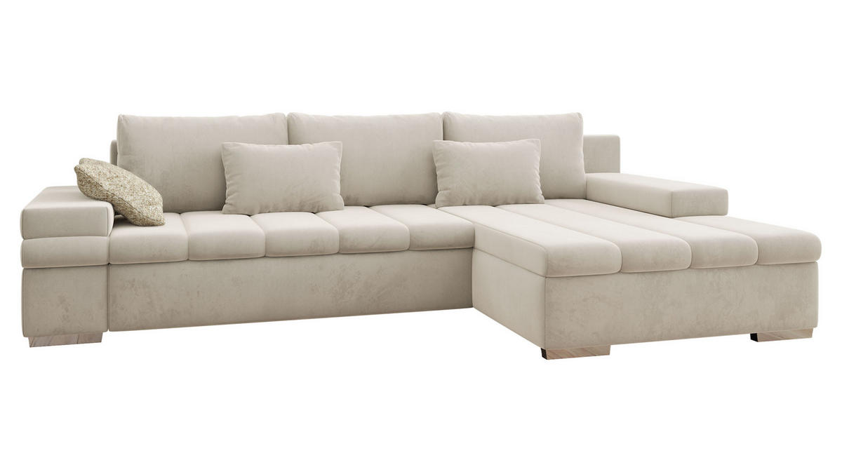 ECKSOFA Bangkok Premium, Seite: Rechts - Sandfarben/Silberfarben, Holz/Textil (310/175cm) - MIRJAN24