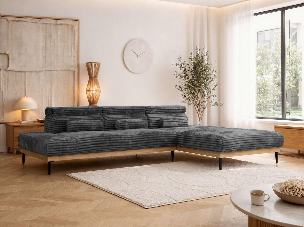 ROHOVÁ SEDAČKA PAVERO L - Sivá Manšester - Vpravo - čierna/sivá, kov/textil (316/205cm) - MKS