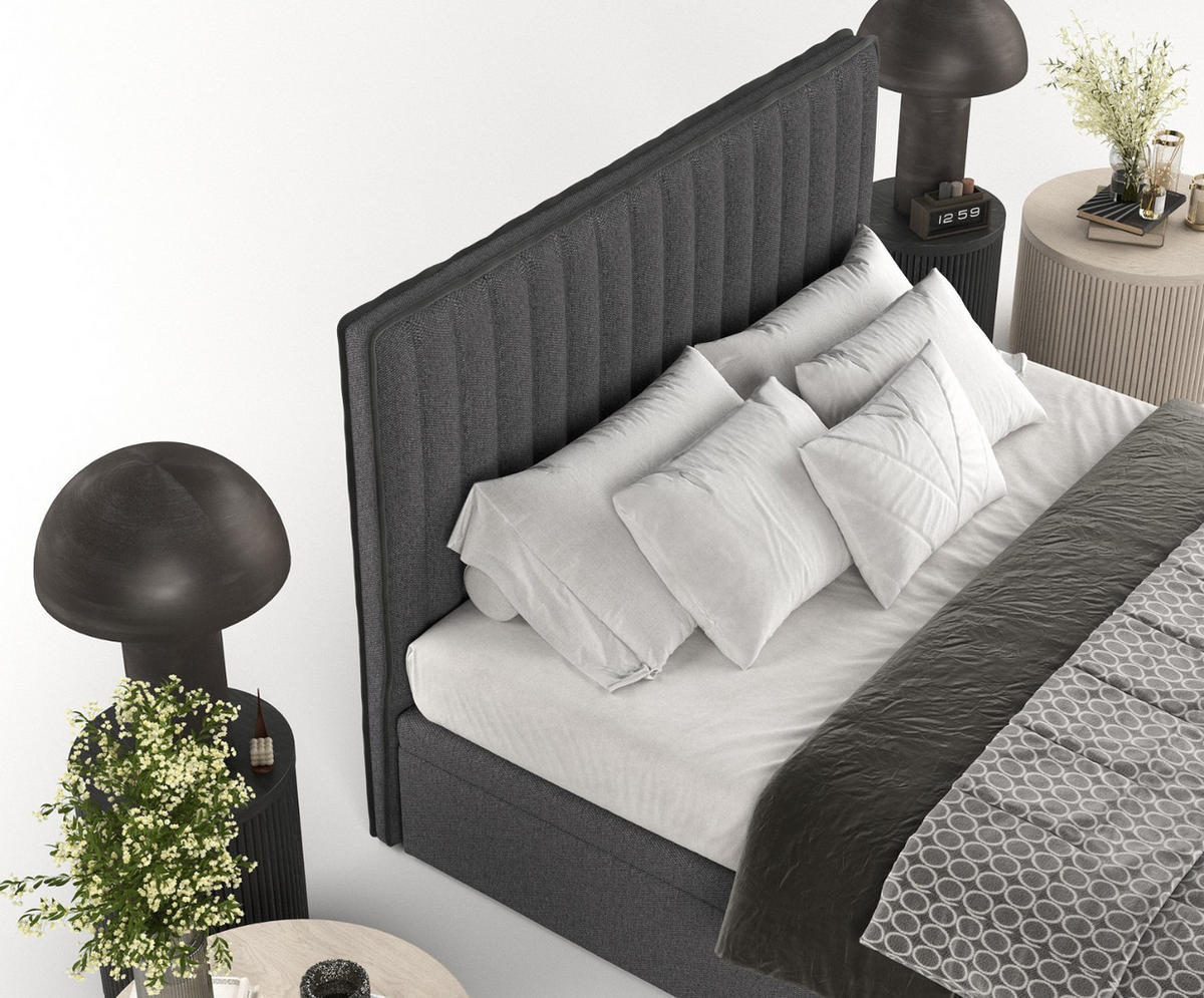 POLSTERBETT Keva mit Stauraum 160/200 cm Anthrazit im Megan Stoff - Anthrazit/Schwarz, Holz/Holzwerkstoff (160/200cm) - AltaBeds