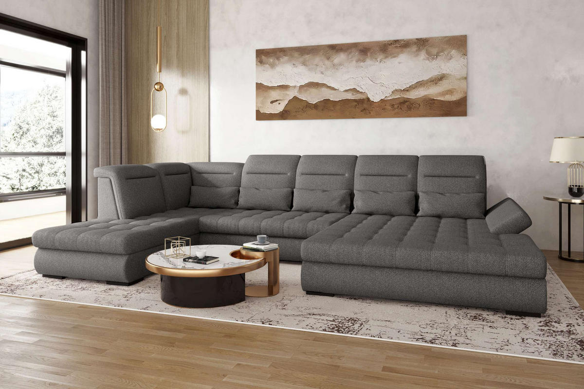WOHNLANDSCHAFT Toscana Velours inkl. Schlaffunktion - Grau, Textil (358/87/208cm) - 99rooms