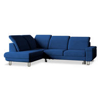 ECKSOFA LERMA R-S Blau Velours-Stoff mit Schlaffunktion - Blau, Holz (253/190cm) - MASSENO