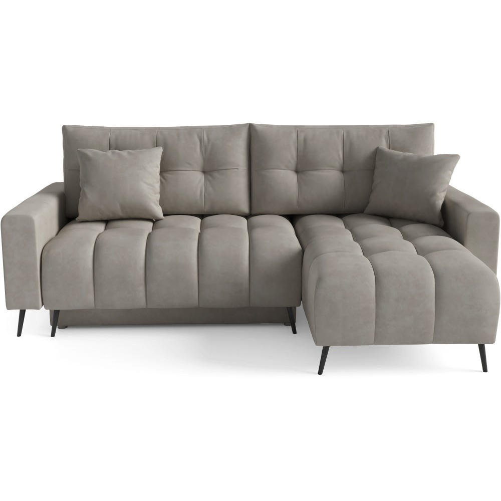 ECKSCHLAFSOFA Denver im Veloursstoff, Dunkelbeige - Beige/Schwarz, Textil (232/148cm) - Beautysofa