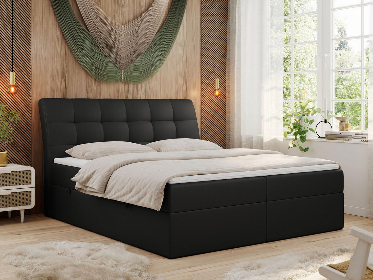 BOXBETT DIEGOS 120/200 Schwarz Kunstleder - H3 - Schwarz, Holz/Textil (120/200cm) - MKS