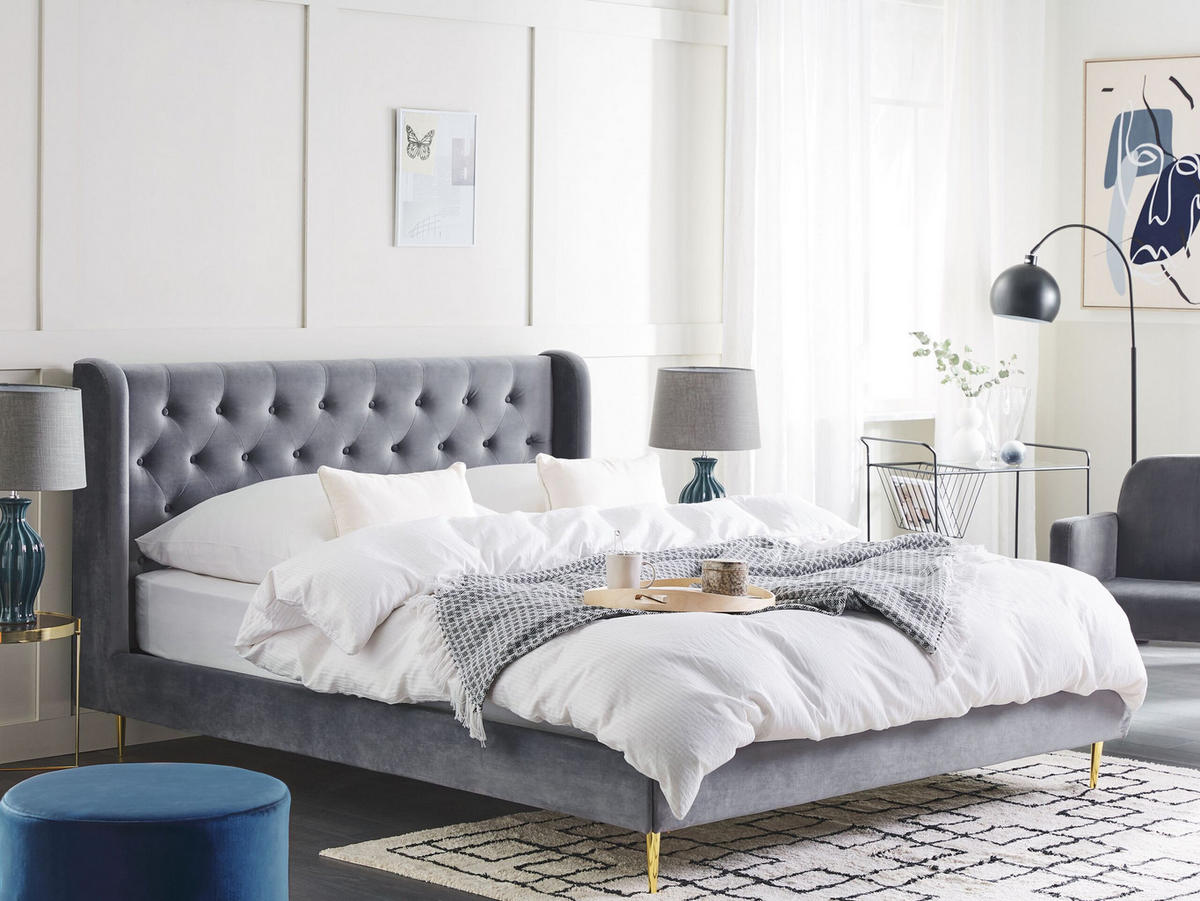 POLSTERBETT 160/200cm Grau Forbach - Grau, Textil (160/200cm) - Beliani