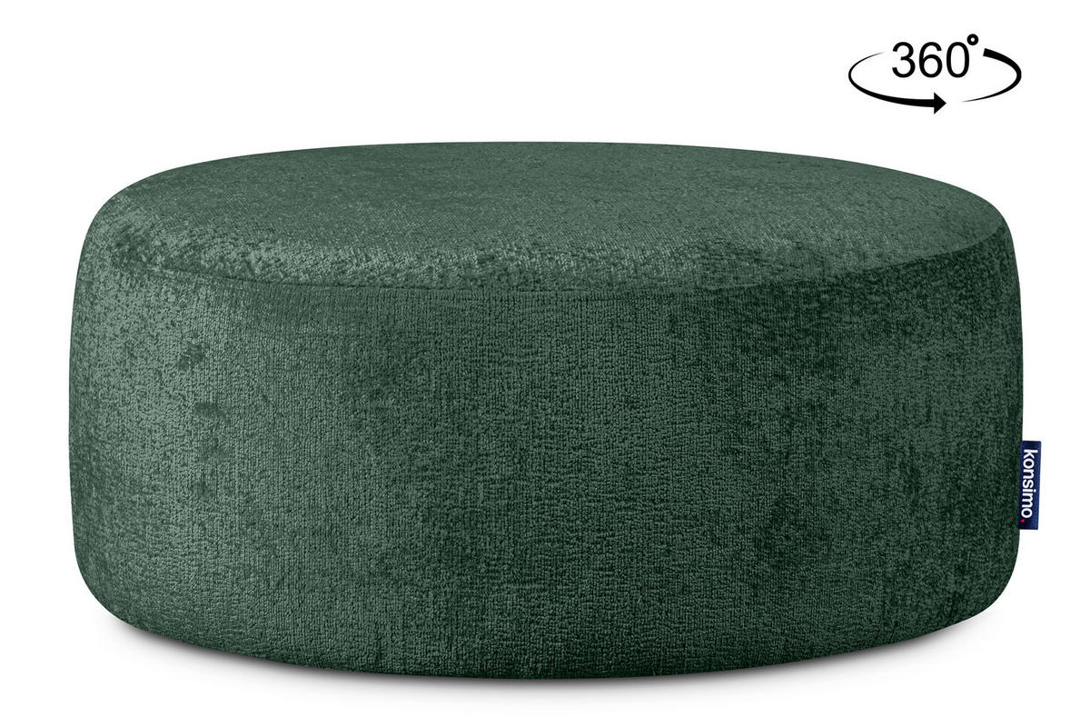 DREHSESSEL-SET RAGGI inkl. Sitzhocker, Chenille-Stoff, grün - Grün, Textil (92/75/80cm) - KONSIMO®