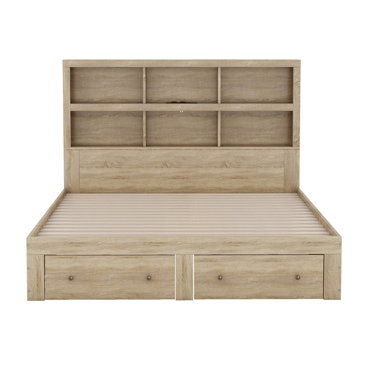 BETT 160/200 cm in Natur mit Stauraum und USB-Anschluss - Naturfarben, Holzwerkstoff (160/200cm) - Flora Grace