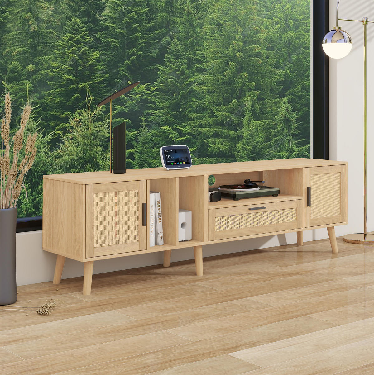 LOWBOARD 180 cm Eiche aus Spanplatte mit Rattan-Dekor - Eichefarben, Holzwerkstoff (40/54/180cm) - OKMYHOME