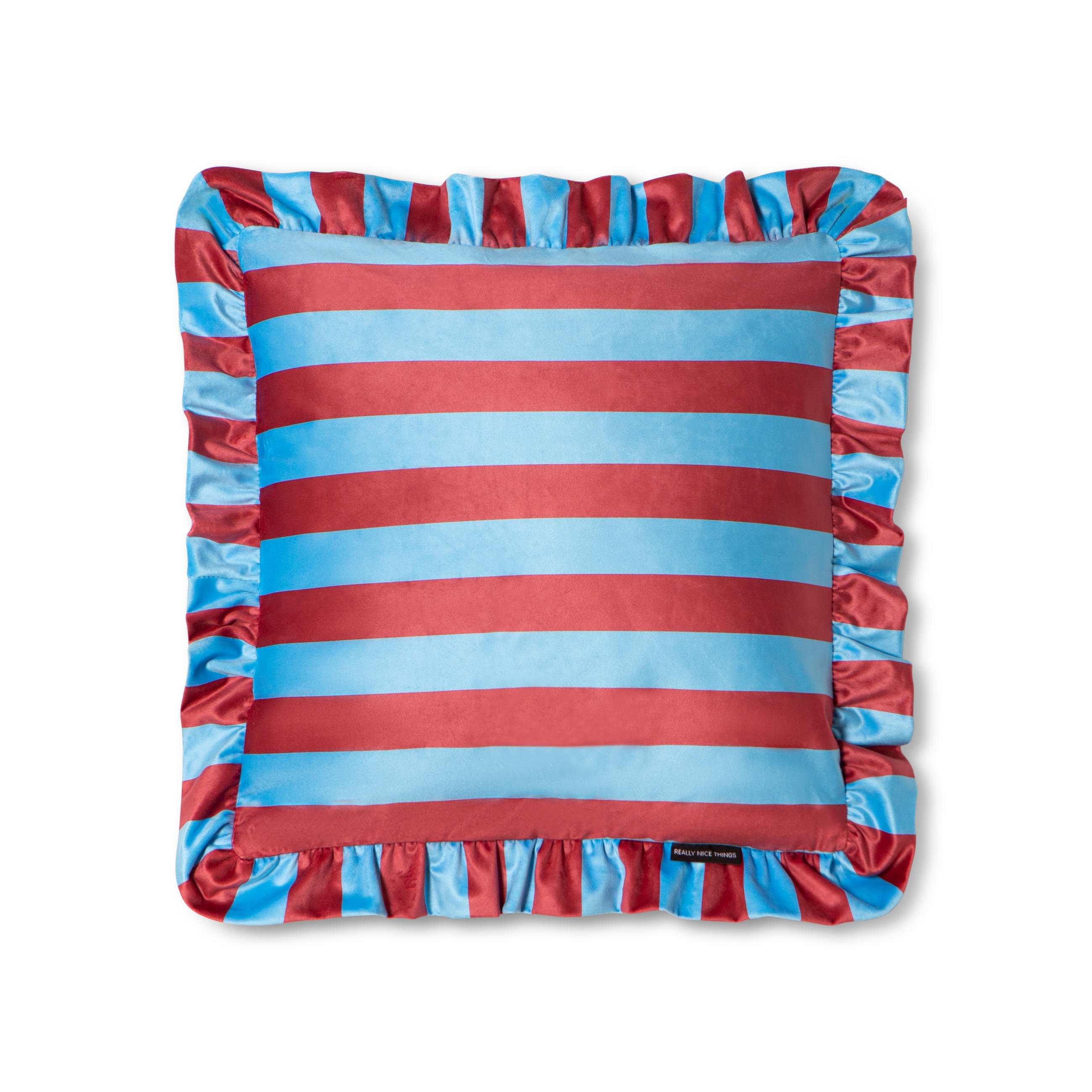 KISSEN aus bedrucktem Samt mit plissiertem Volant, blau und weinrot RUFFLE - Multicolor, Textil (55/55cm) - RNT By Really Nice Things