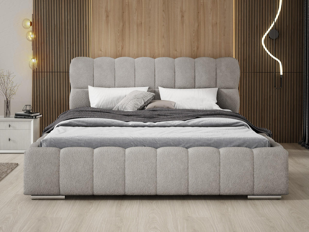 POLSTERBETT 140x200 cm Avilla mit Bettkasten, Lattenrost, Boucle, Hellgrau - Hellgrau, Holz/Textil (140/200cm) - Emporius