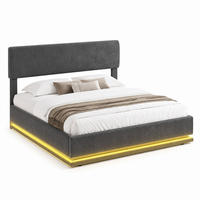 POLSTERBETT mit Stauraum, LED und USB-C 180x200 cm Cord Dark Gray - Dunkelgrau, Metall (180/200cm) - Meubliv
