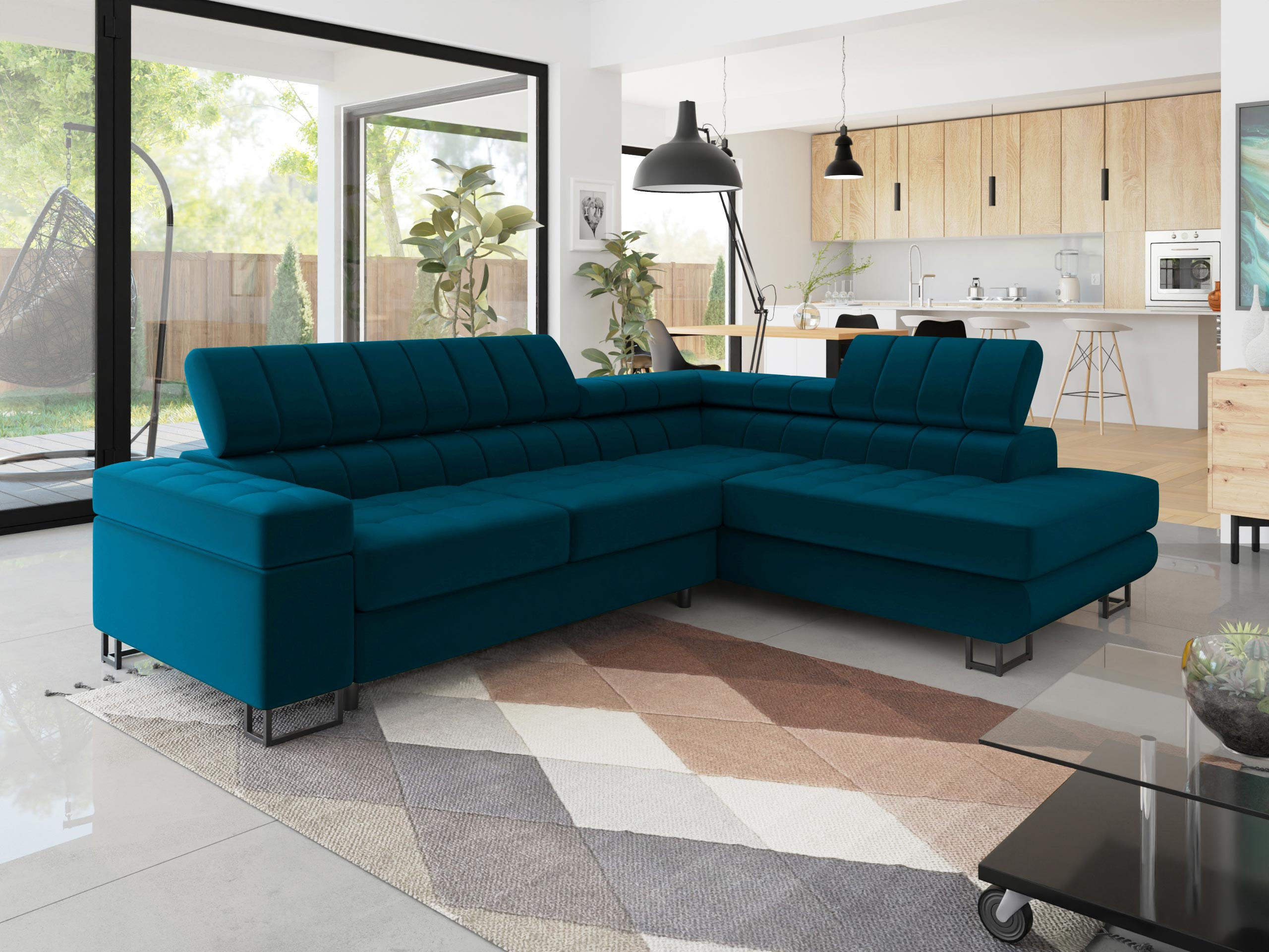 ECKSOFA Laris Premium, Seite: Rechts - Türkis/Schwarz, Holz/Textil (271/203cm) - MIRJAN24