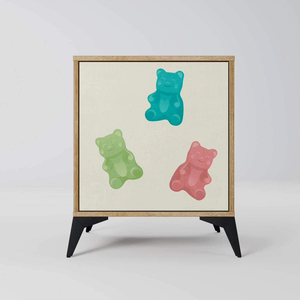 SIDEBOARD GUMMY BEARS, Eichefarben, 57,5x42x57,5 cm, Ohne Füße - Eichefarben/Multicolor, Holzwerkstoff (57.5/57.5/42cm) - SpaceRebels