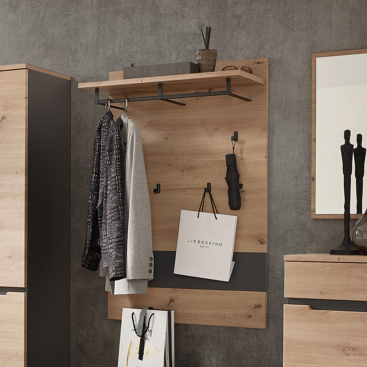 GARDEROBENPANEEL Breite 80 cm - Eiche Artisan Dekor - Eiche Artisan, Holzwerkstoff/Metall (80/118/30cm) - home24