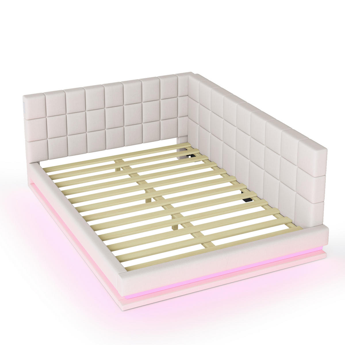ČALÚNENÁ posteľ 140/200 cm s LED osvetlením, USB zásuvkou a roštom, Béžová - béžová, koža (140/200cm) - Redom