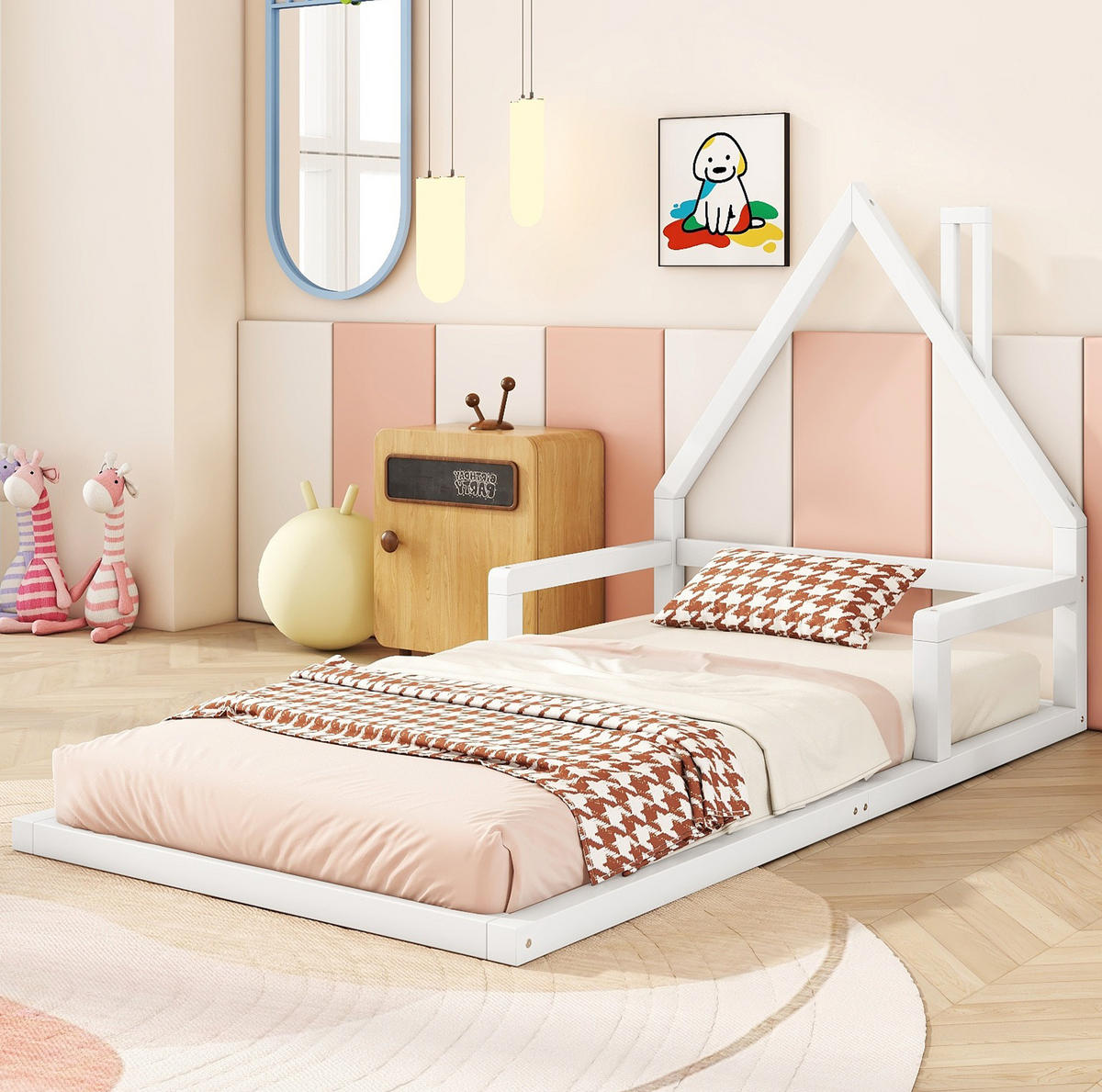 HAUSBETT aus Kiefer und MDF 90x200 cm Weiß in Hausform mit Lattenrost und pflegeleichter Oberfläche - Weiß, Holzwerkstoff (90/200cm) - Modfu
