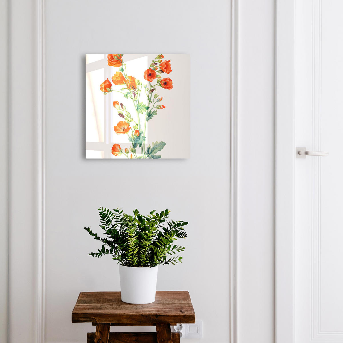 SCHLÜSSELBOX Schwarz 30x30 cm- Türöffnung nach rechts - Orangefarbene Mohnblumen - Weiß, Metall (30/30/5cm) - TULUP