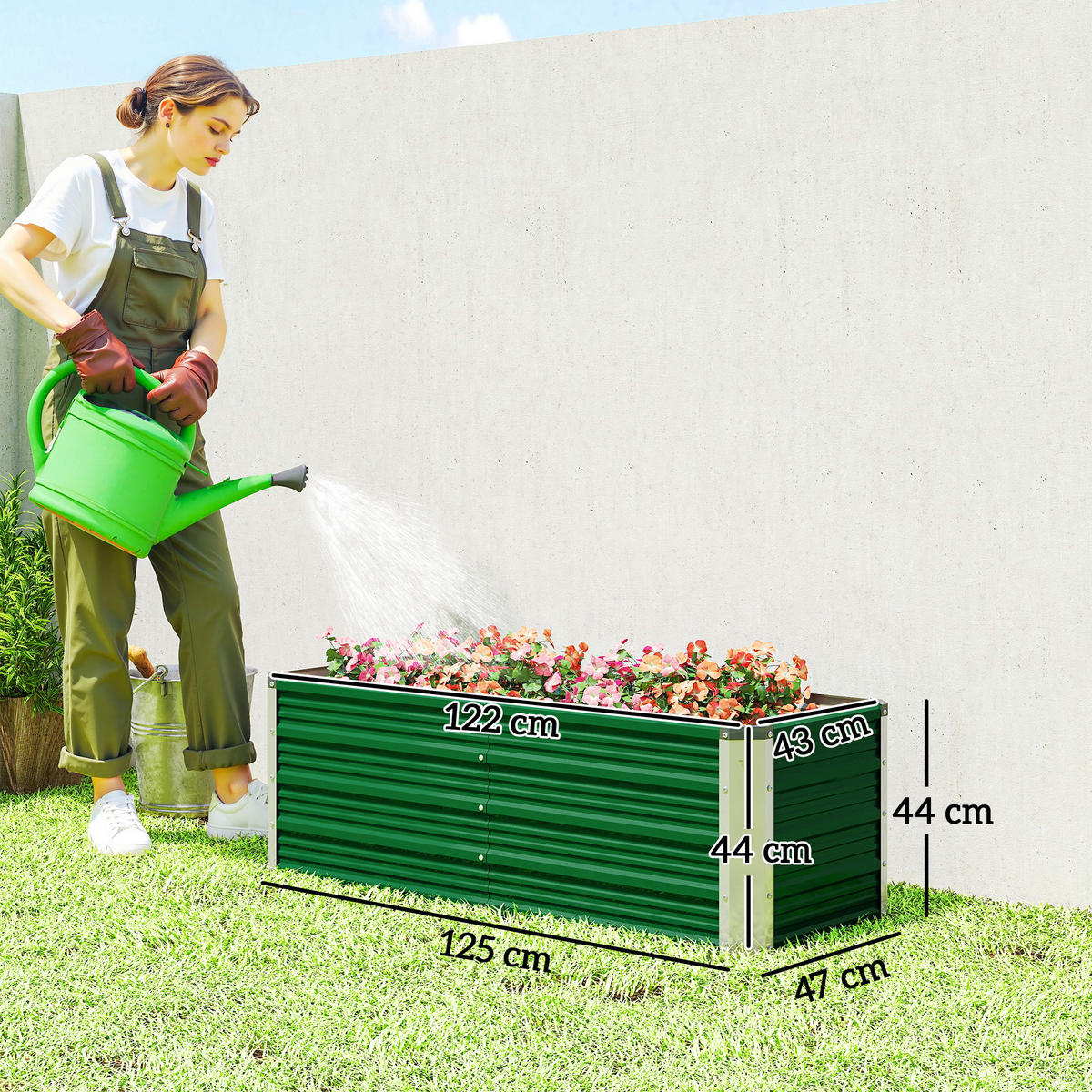 HOCHBEET, Metall offener Boden, separate Pflanzbereiche, 125x47x44cm, Grün - Multicolor, Holzwerkstoff (125/44/47cm) - FORIOUS