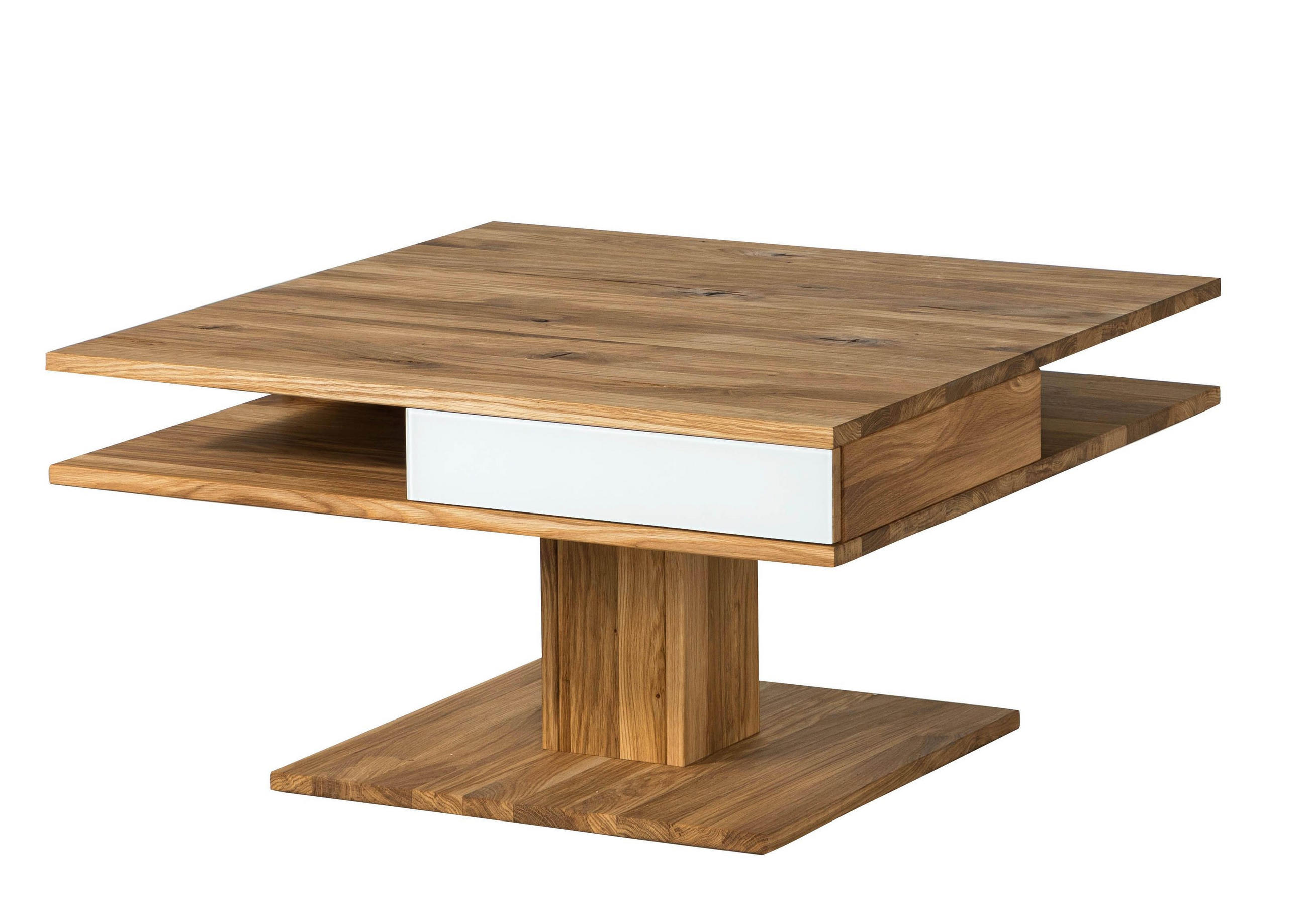 COUCHTISCH Wildeiche 85x85x45 natur geölt / Glas weiß WIEN #100 - Braun, Holzwerkstoff (85/85/45cm) - Massivmoebel24