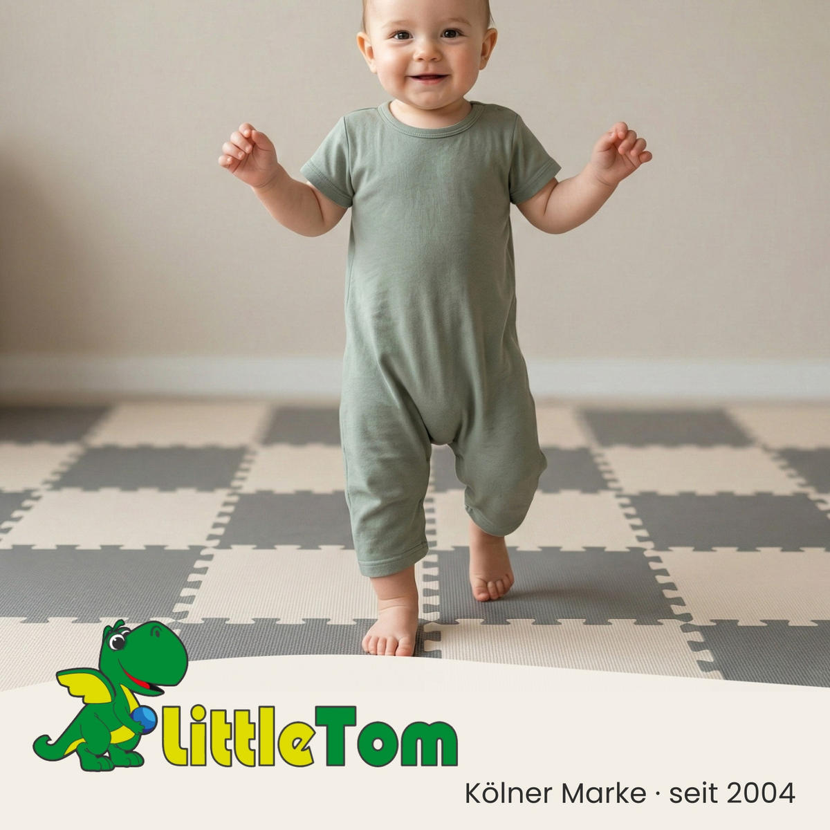 SPIELMATTE ab Null - 180/90/1 cm Puzzlematte mit Rand Grau Beige - Grau, Kunststoff (30/30cm) - Littletom