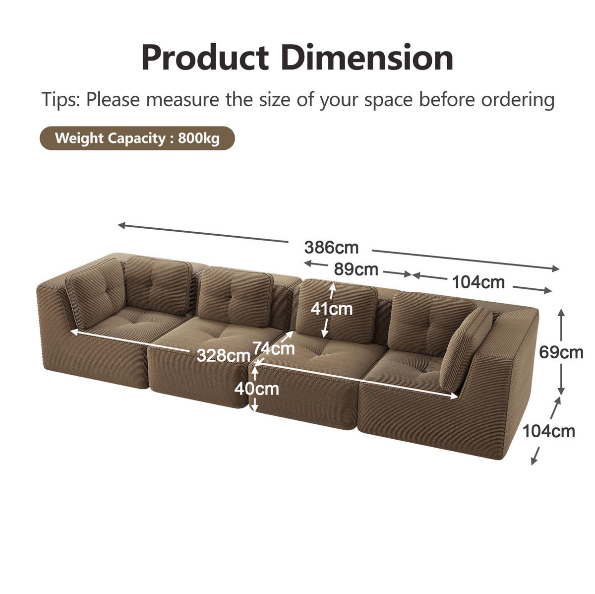 ECKSOFA modular Cord Brown 2-tlg. - Braun, Kunststoff (104/69/386cm) - Meubliv