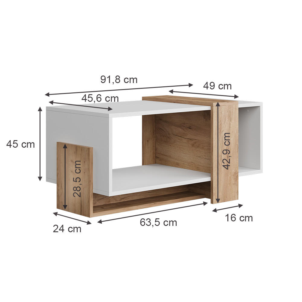 COUCHTISCH Aven Weiß/Goldkraft Eiche 91.8 x 49 cm - Honigeiche/Weiß, Holzwerkstoff (49/91.8/45cm) - Vicco