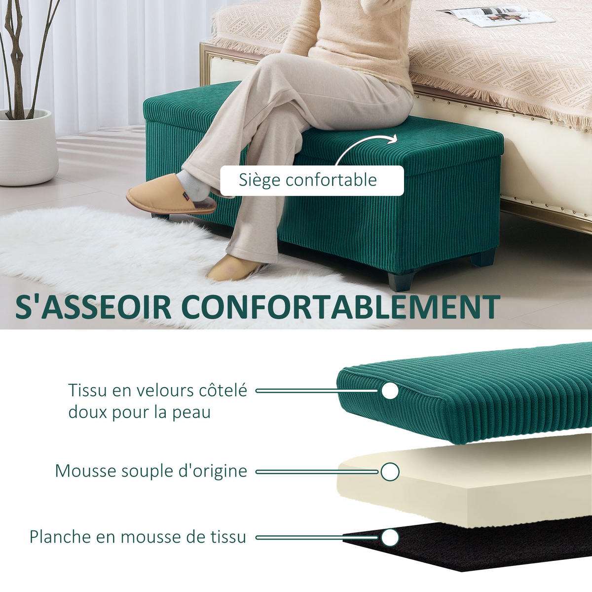 TRUHENBANK DE-16408 mit Stauraum und Cordbezug Grün - Grün, Textil (112/40/42cm) - ComfortXL