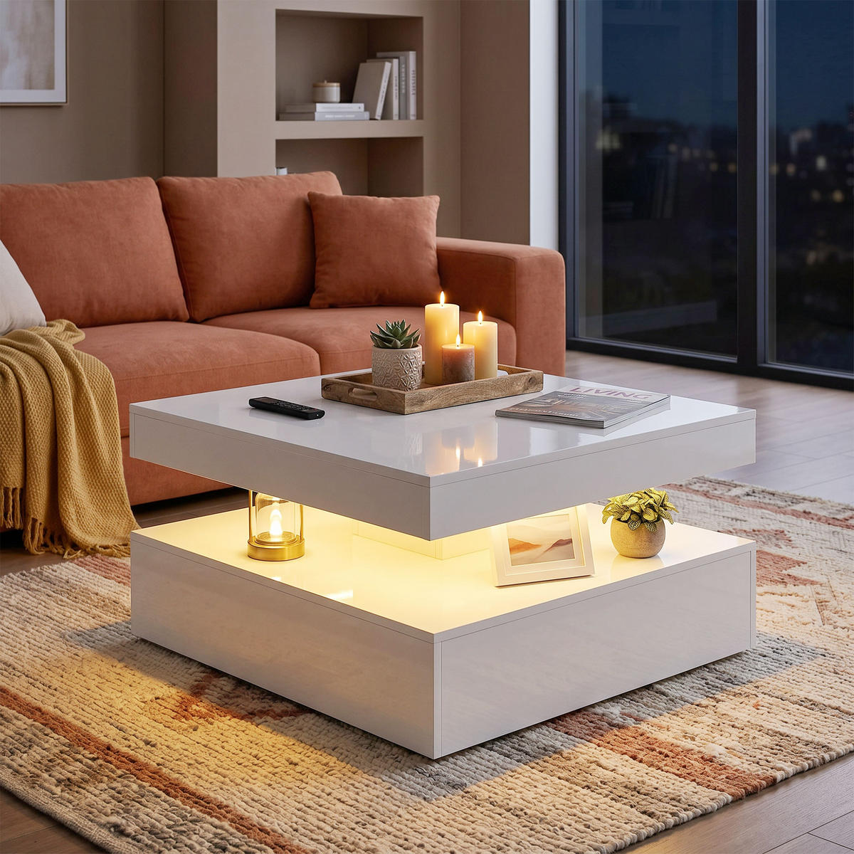 COUCHTISCH MDF Weiß - Weiß Hochglanz, Holzwerkstoff (78/78/40cm) - HOMCOM