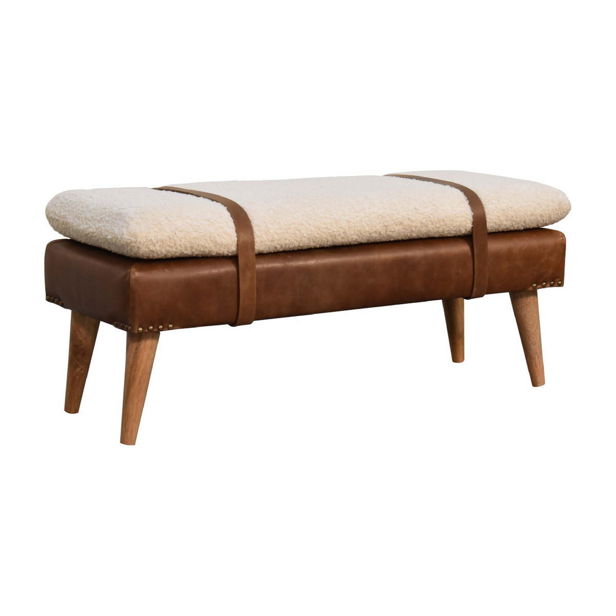 SITZBANK gepolstert - Messingfarben/Braun, Holz/Metall (90/40/35cm) - Artisan Furniture