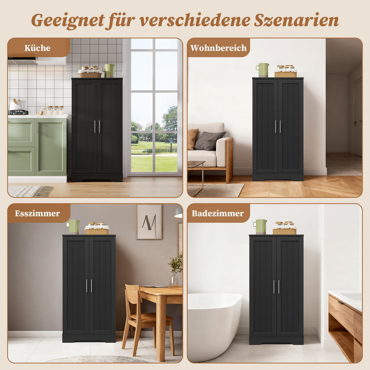 AUFBEWAHRUNGSSCHRANK 120x60x40cm Schwarz mit LED Licht & Wellentüren - Schwarz, Holzwerkstoff (40/120/60cm) - Modfu