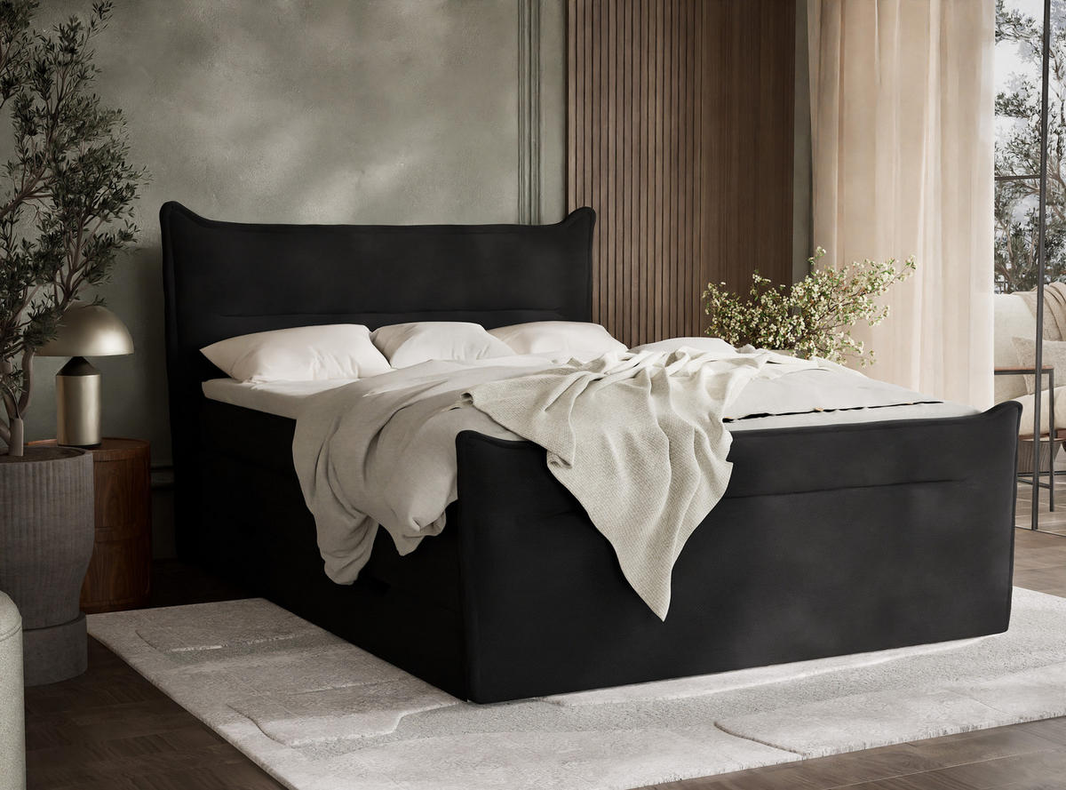 BOXSPRINGBETT Pelino 140/200 cm, in Schwarz, Bettkasten, Matratze, Topper - Schwarz, Holz/Holzwerkstoff (140/200cm) - Maison de Reve