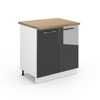 SPÜLENUNTERSCHRANK Fame-Line Anthrazit Hochglanz 80 cm mit Regal AP Eiche - Schwarz Hochglanz/Anthrazit, Holzwerkstoff (80/82/60cm) - Vicco