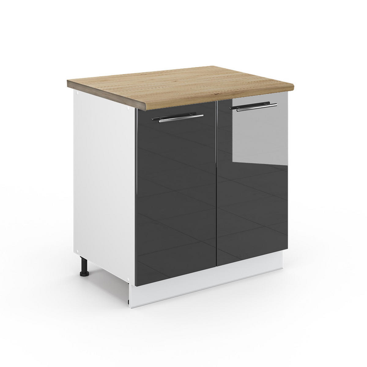 SPÜLENUNTERSCHRANK Fame-Line Anthrazit Hochglanz 80 cm mit Regal AP Eiche - Schwarz Hochglanz/Anthrazit, Holzwerkstoff (80/82/60cm) - Vicco