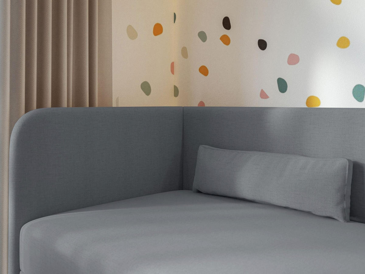 JUGENDBETT Calmmo Dunkelgrau mit Chenille-Bezug, Kopfteil links - Dunkelgrau, Textil (90/200cm) - Selsey