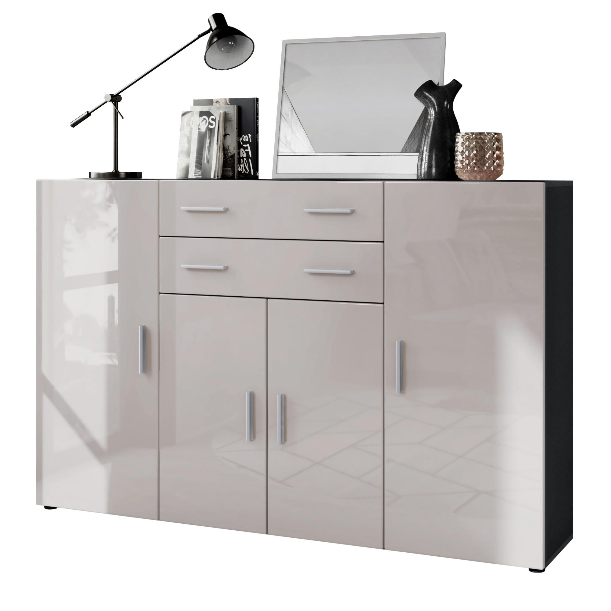 HIGHBOARD Aron Fronten in Sandgrau Hochglanz - Sandfarben, Holzwerkstoff (166.5/106.5/35cm) - Vladon