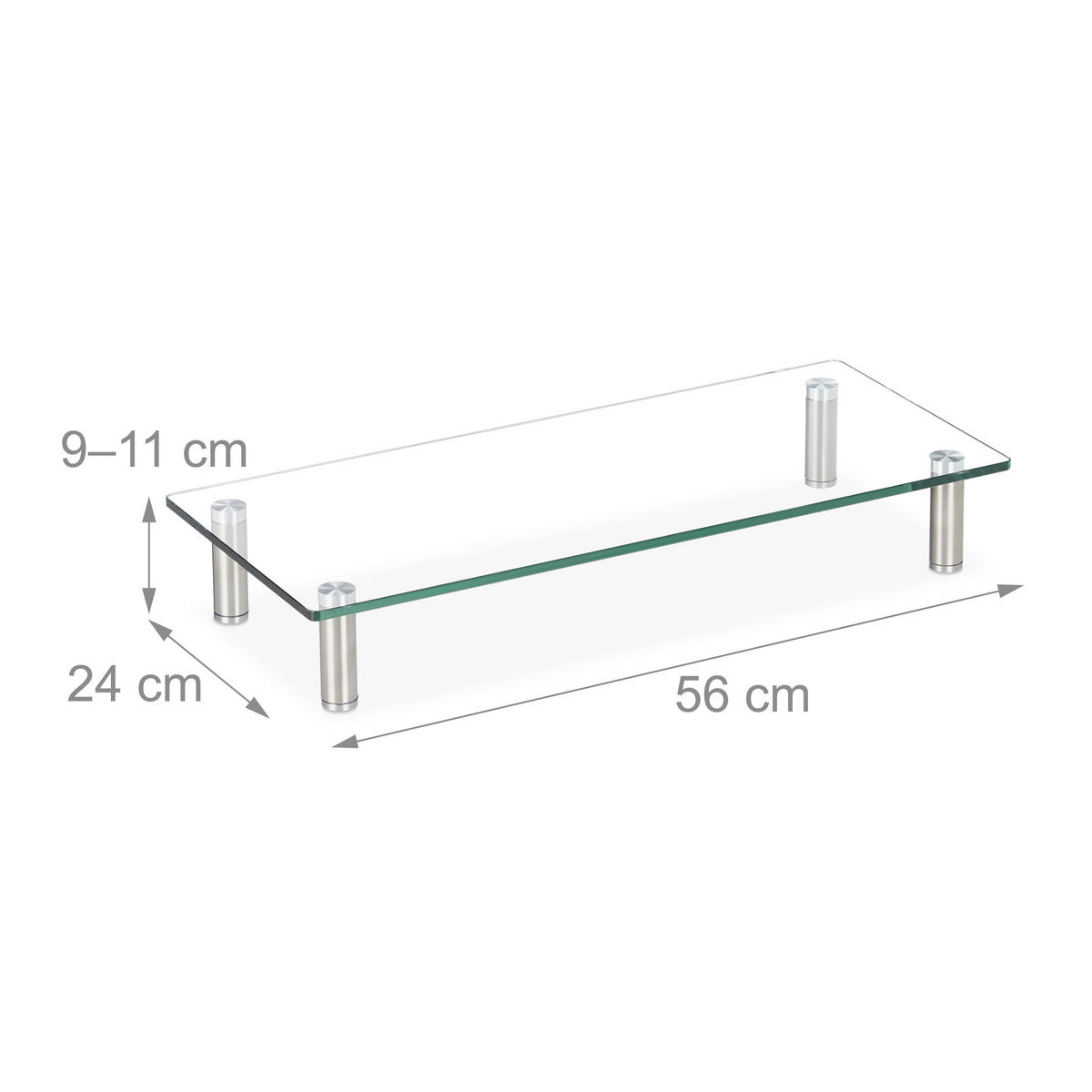 BILDSCHIRMSTÄNDER Transparent Silber gehärtetes Glas höhenverstellbar - Transparent, Glas/Metall (24/56/11cm) - Relaxdays
