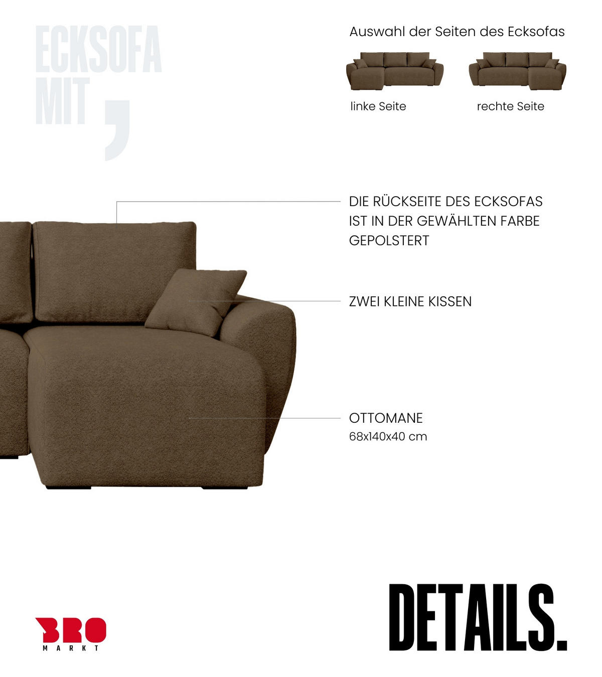ECKSOFA Rotterdam mit Schlaffunktion Braun Bouclé - Braun, Textil (238/141cm) - Bromarkt