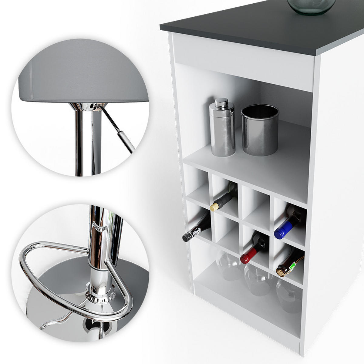 BARTISCH-SET Ross Weiß/Anthrazit 115 x 50 cm mit 2 Barhockern - Anthrazit/Weiß, Holzwerkstoff (115/104.6/50cm) - Vicco