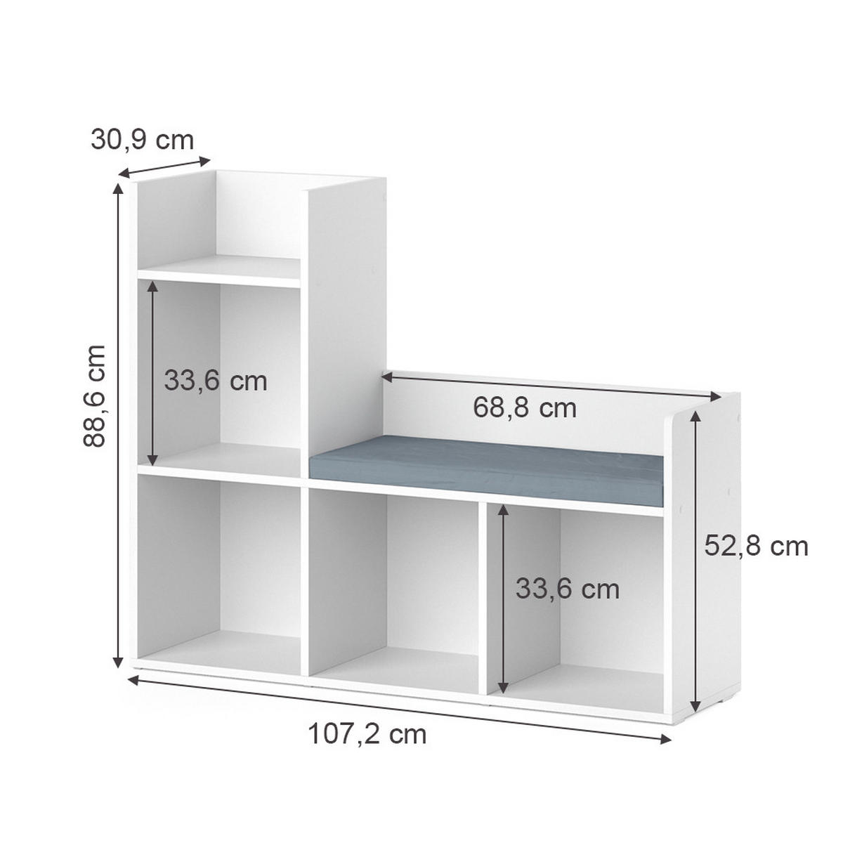 KINDERSITZBANK Luigi Weiß 107.2 x 88.6 cm - Weiß, Holzwerkstoff (107.2/88.6/30.9cm) - Vicco