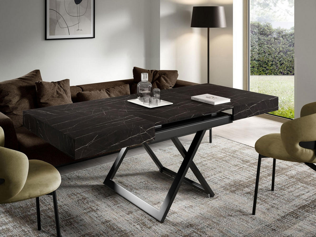 COUCH-/ESSTISCH Sanna U Pietra Grigia schwarz 120 - 200 / 80 / 27 - 80cm - Schwarz, Holz/Holzwerkstoff (80/120/27cm) - Feldmann-Wohnen