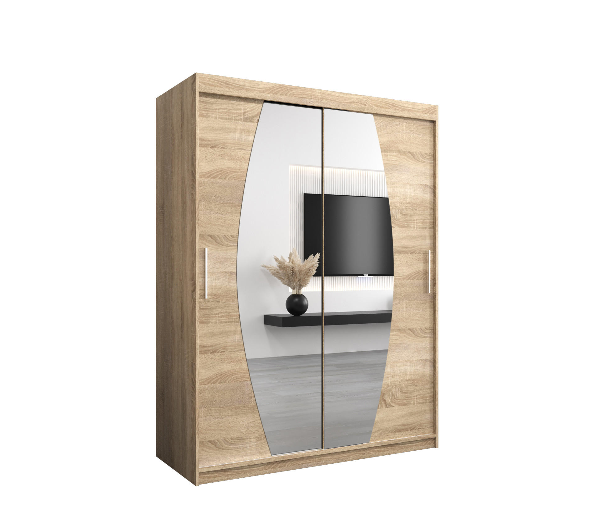 Abiks Möbel Schwebetürenschrank Sonoma Eiche, Sonoma Eiche 150x200x62 cm