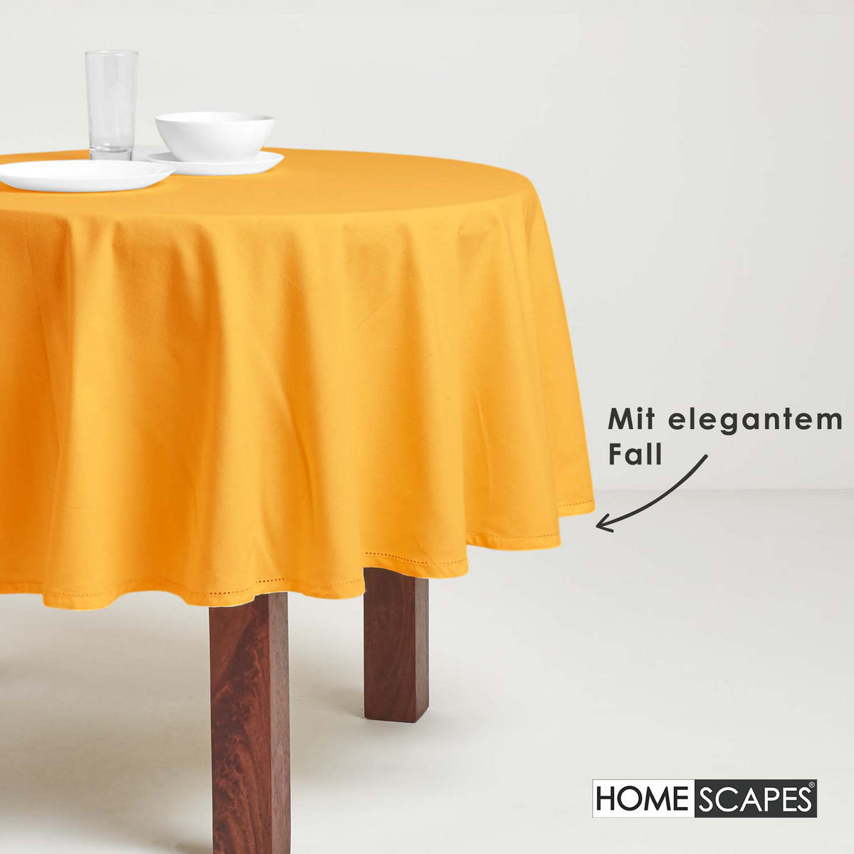 TISCHDECKE senfgelb rund 178 cm, 100% Baumwolle - Dunkelgelb, Textil (178/178cm) - Homescapes