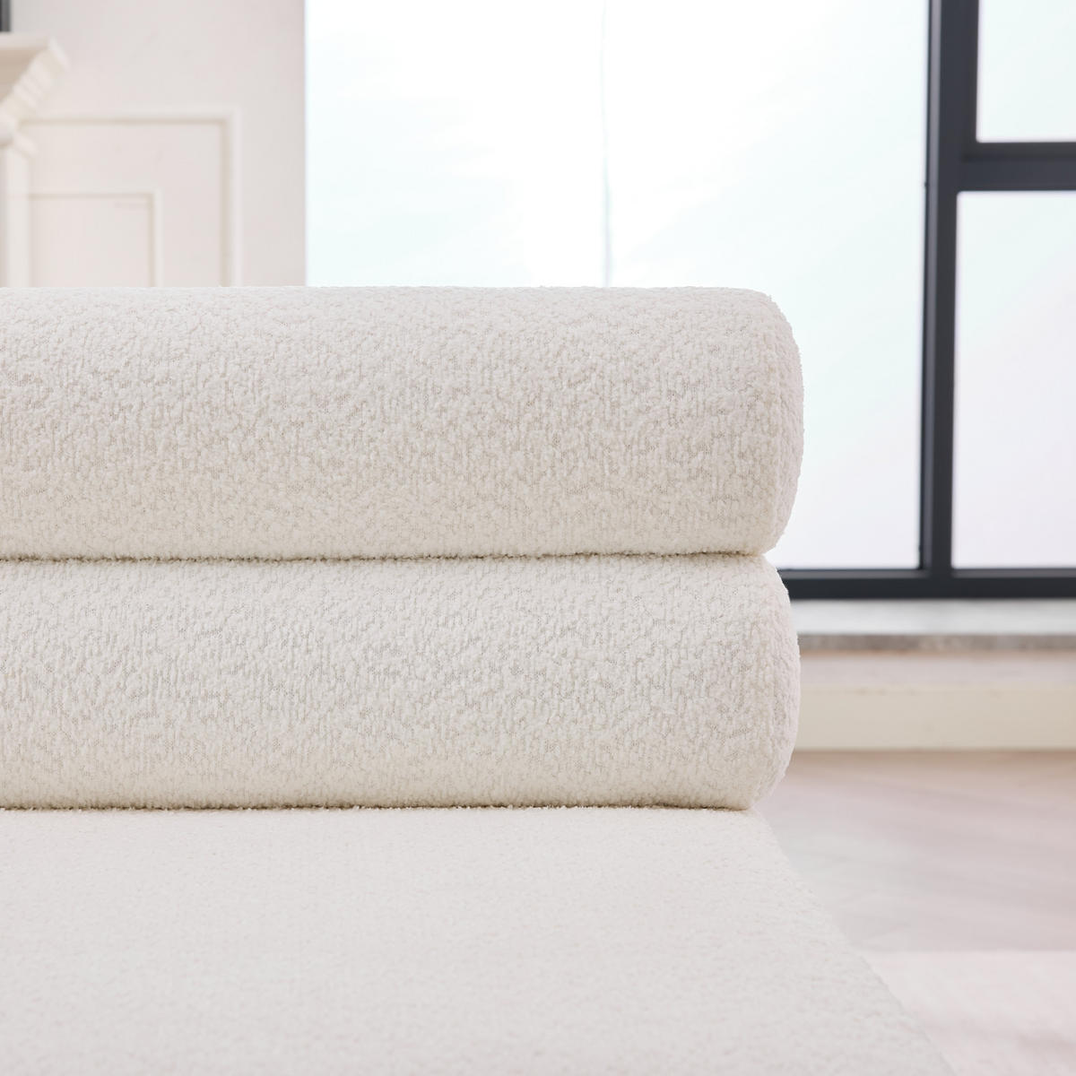 SITZBANK minimalistisch mit Bouclé-Bezug und Holzrahmen, DE-42315, Beige - Beige, Holz (59/72/116cm) - ComfortXL