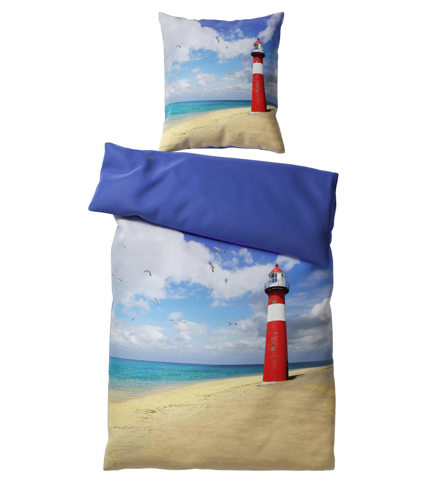 BETTWÄSCHE 2-teilig Leuchtturm - Blau, Naturmaterialien (135/200cm) - Sanilo